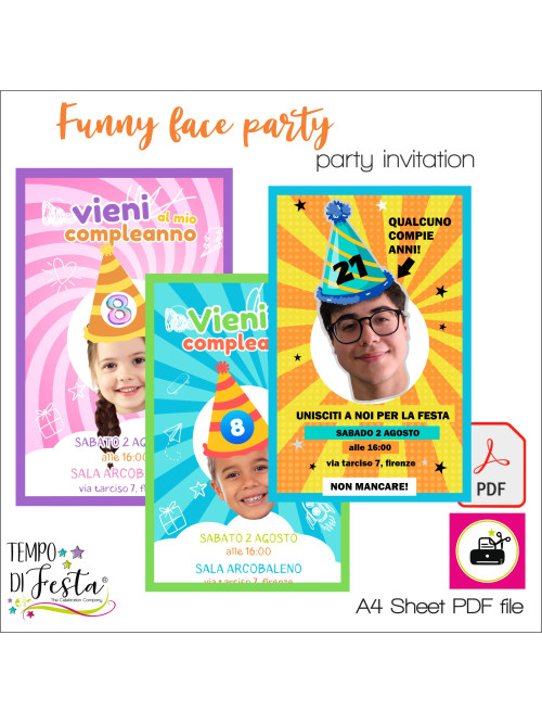 La festa delle facce divertenti – Invito Digitale da Stampare