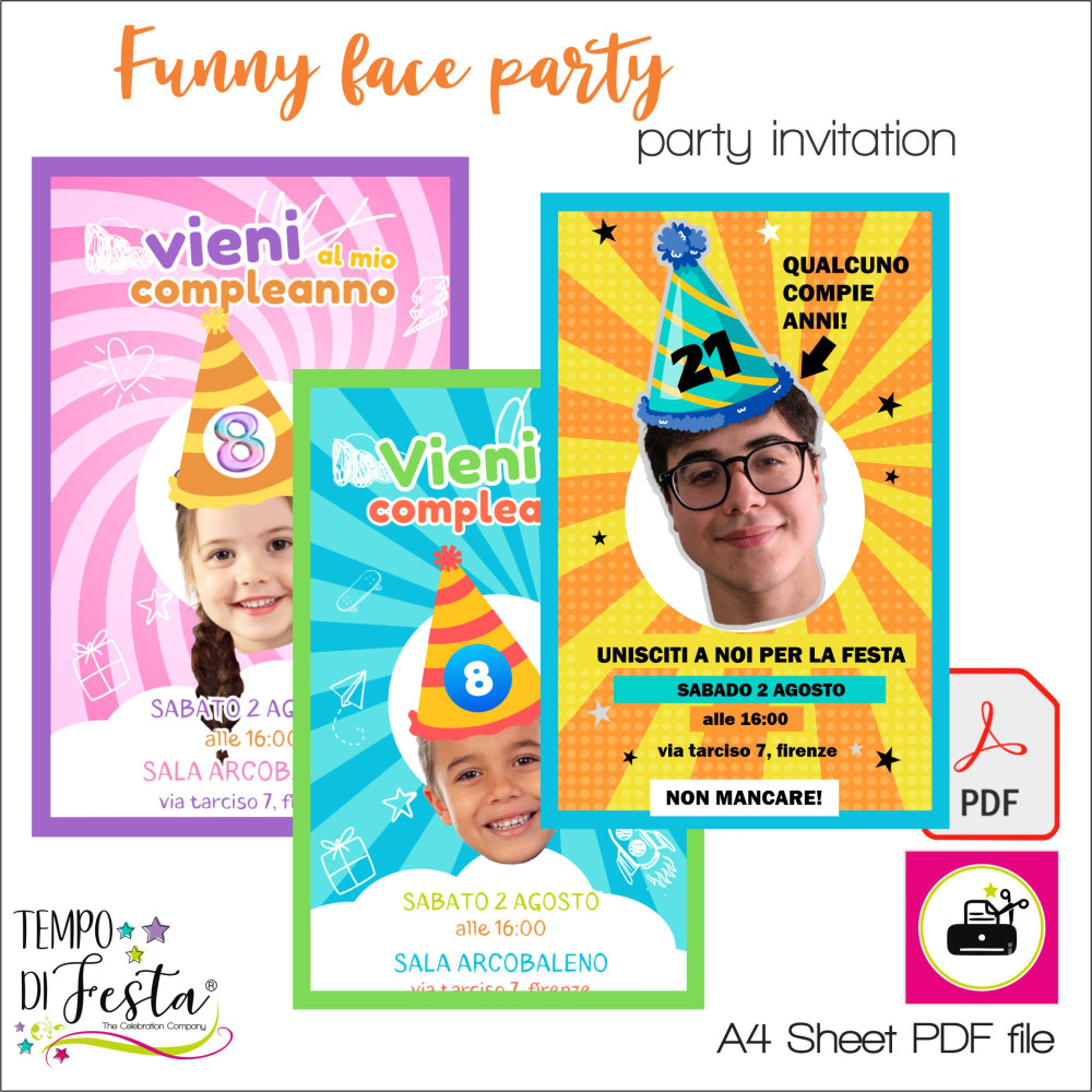La festa delle facce divertenti – Invito Digitale da Stampare