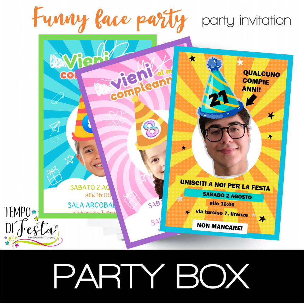 La fiesta de las caras divertidas – Invitación en Papel Personalizada