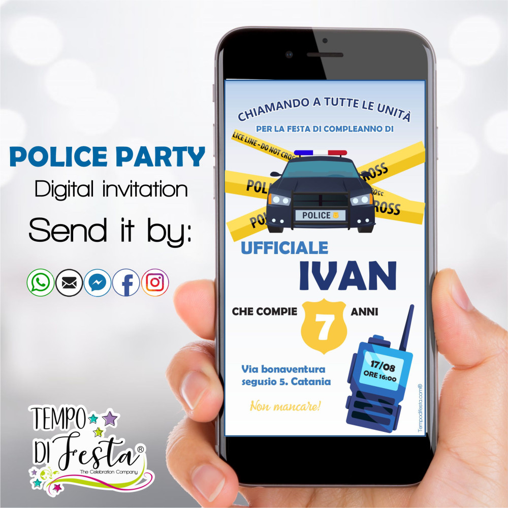 Invito digitale WhatsApp a tema Polizia con grafica personalizzata