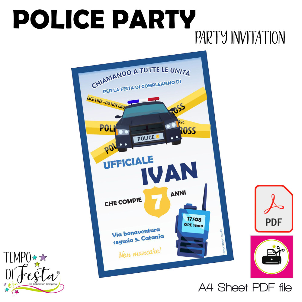Invita con stile a una festa a tema Polizia piena di energia e avventura.