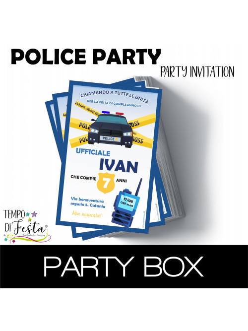 Invito cartaceo personalizzato per una festa a tema Polizia.