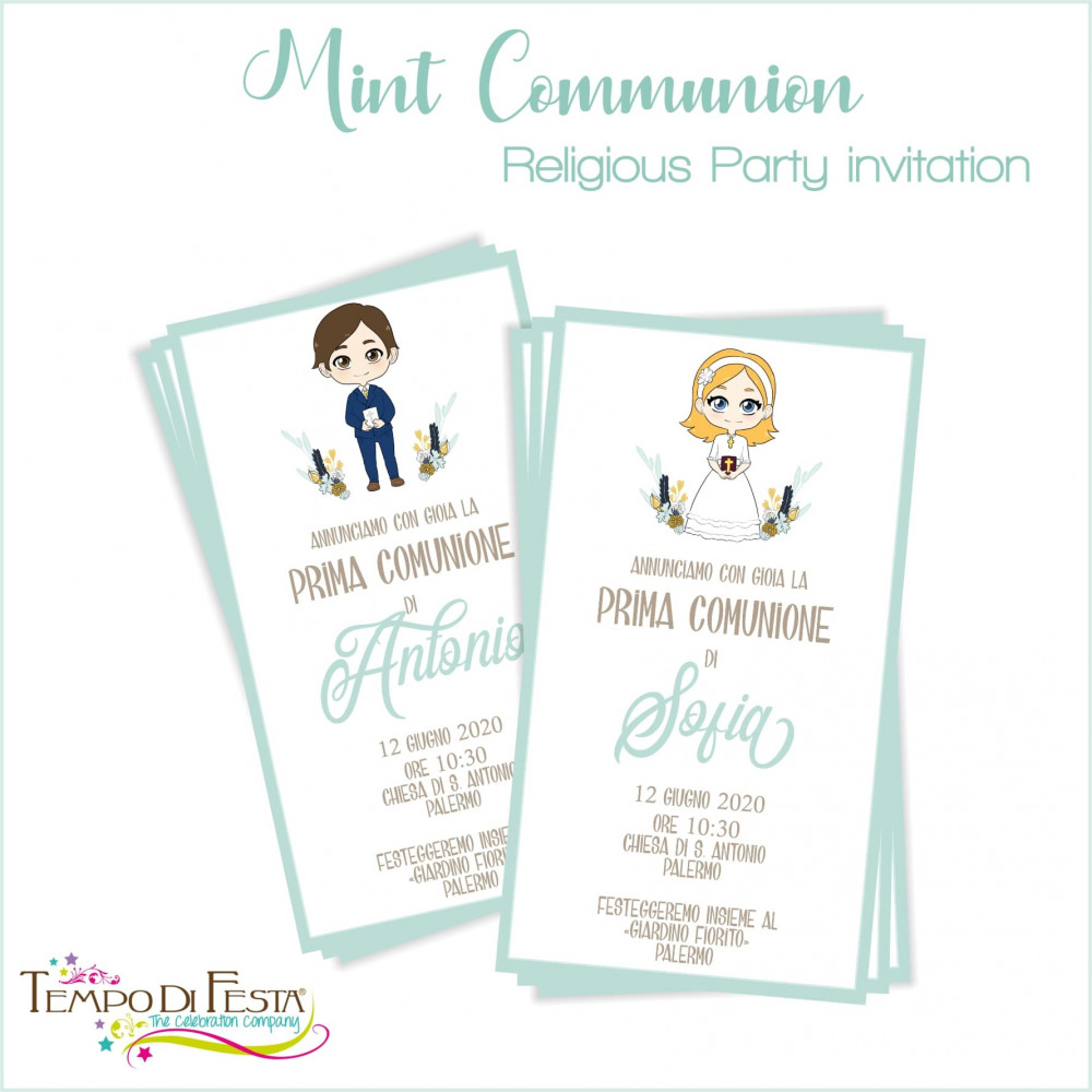 FIRST COMMUNION MINT THEME PARTY INVITATIONS FIRST COMMUNION MINT THEME PARTY INVITATIONS