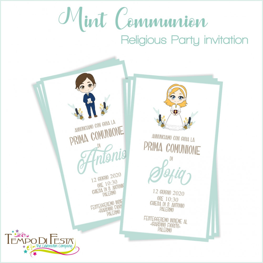 FIRST COMMUNION MINT THEME PARTY INVITATIONS