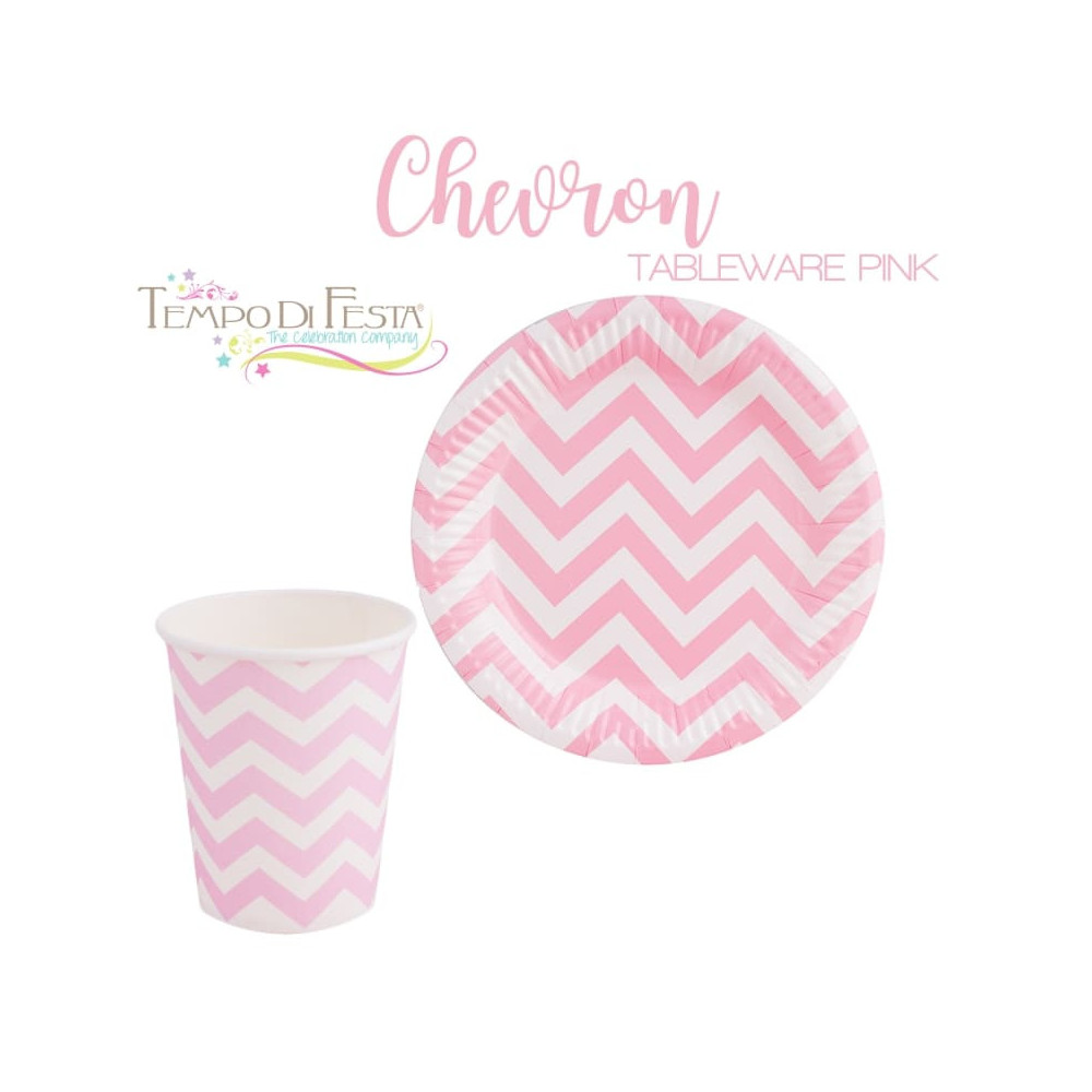 Piatti e bicchieri di carta rosa chevron