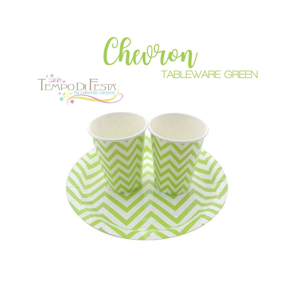 Piatti e bicchieri di carta verde chevron