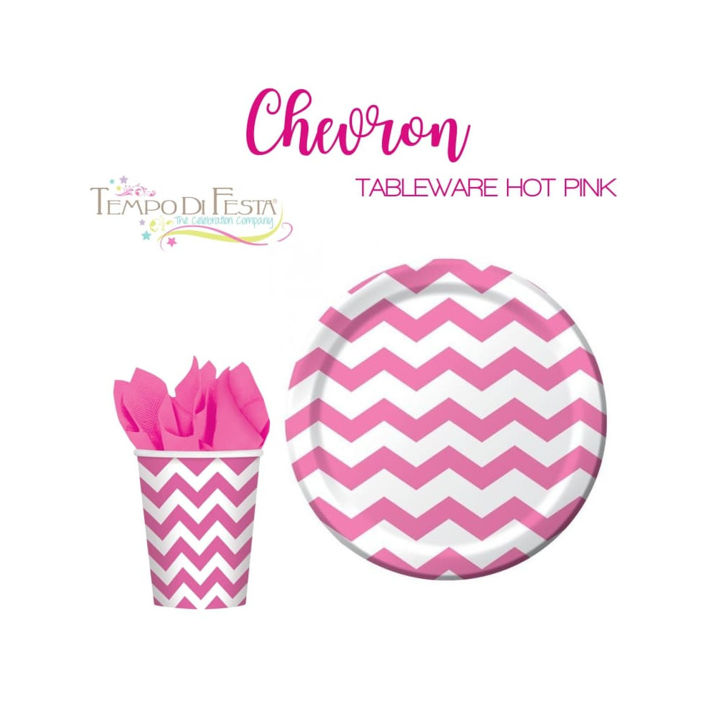 CHEVRON HOT PINK PAPER PLATES AND CUPS