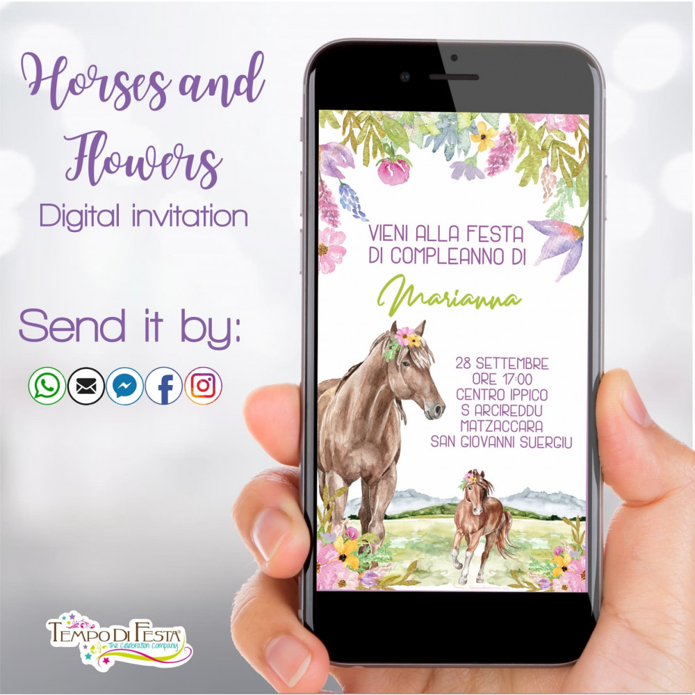 CABALLOS  FLORES INVITACIÓN DIGITAL  DE CUMPLE PARA WHATSAPP