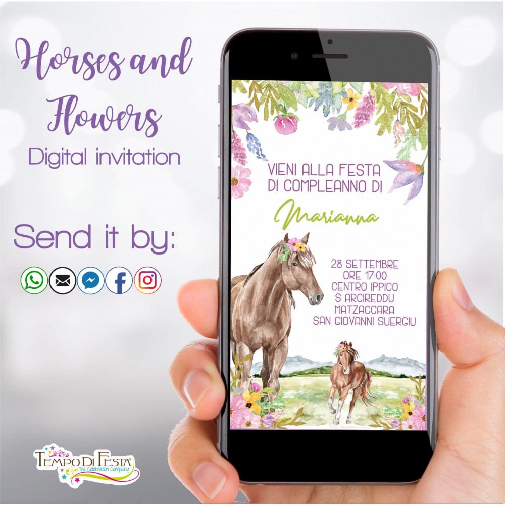 HORSES AND FLOWERS DIGITAL BIRTHDAY INVITATION WHATSAPP