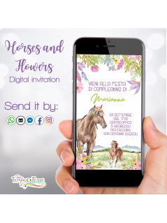 CABALLOS  FLORES INVITACIÓN DIGITAL  DE CUMPLE PARA WHATSAPP