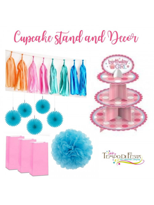 Soporte para cupcakes y decoraciones de fiesta