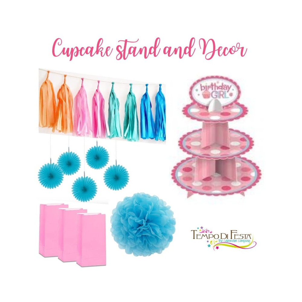 Cupcake stand and party decorations