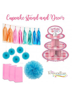 Soporte para cupcakes y decoraciones de fiesta