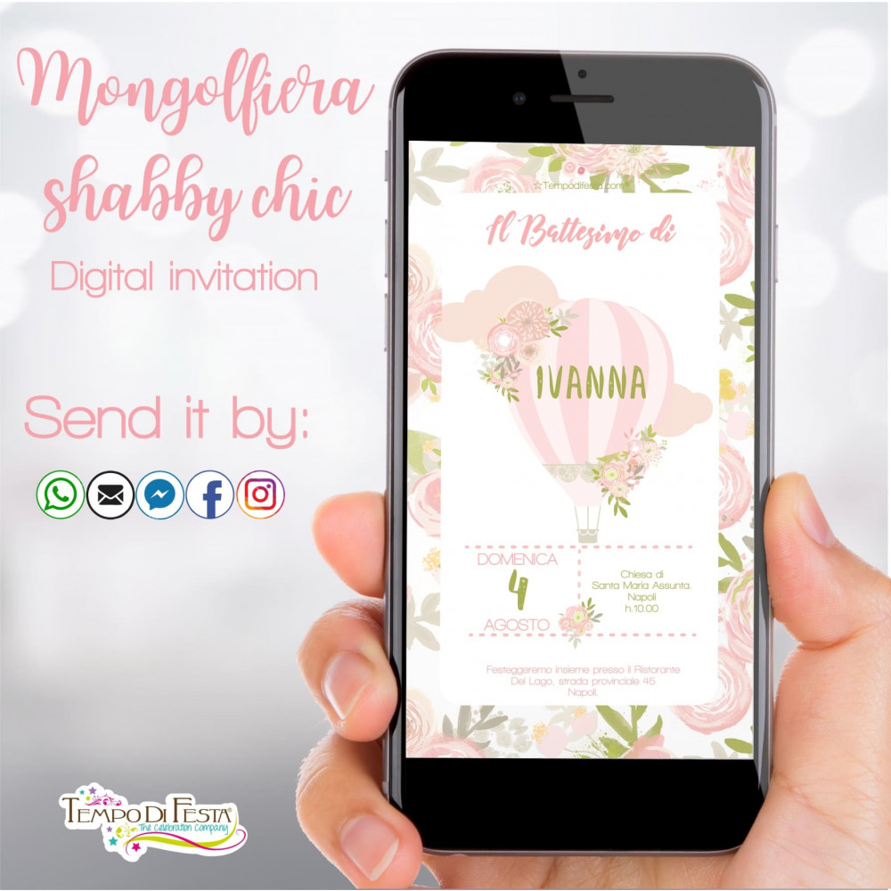 MONGOLFIERA SHABBY CHIC INVITO DIGITALE WHATSAPP