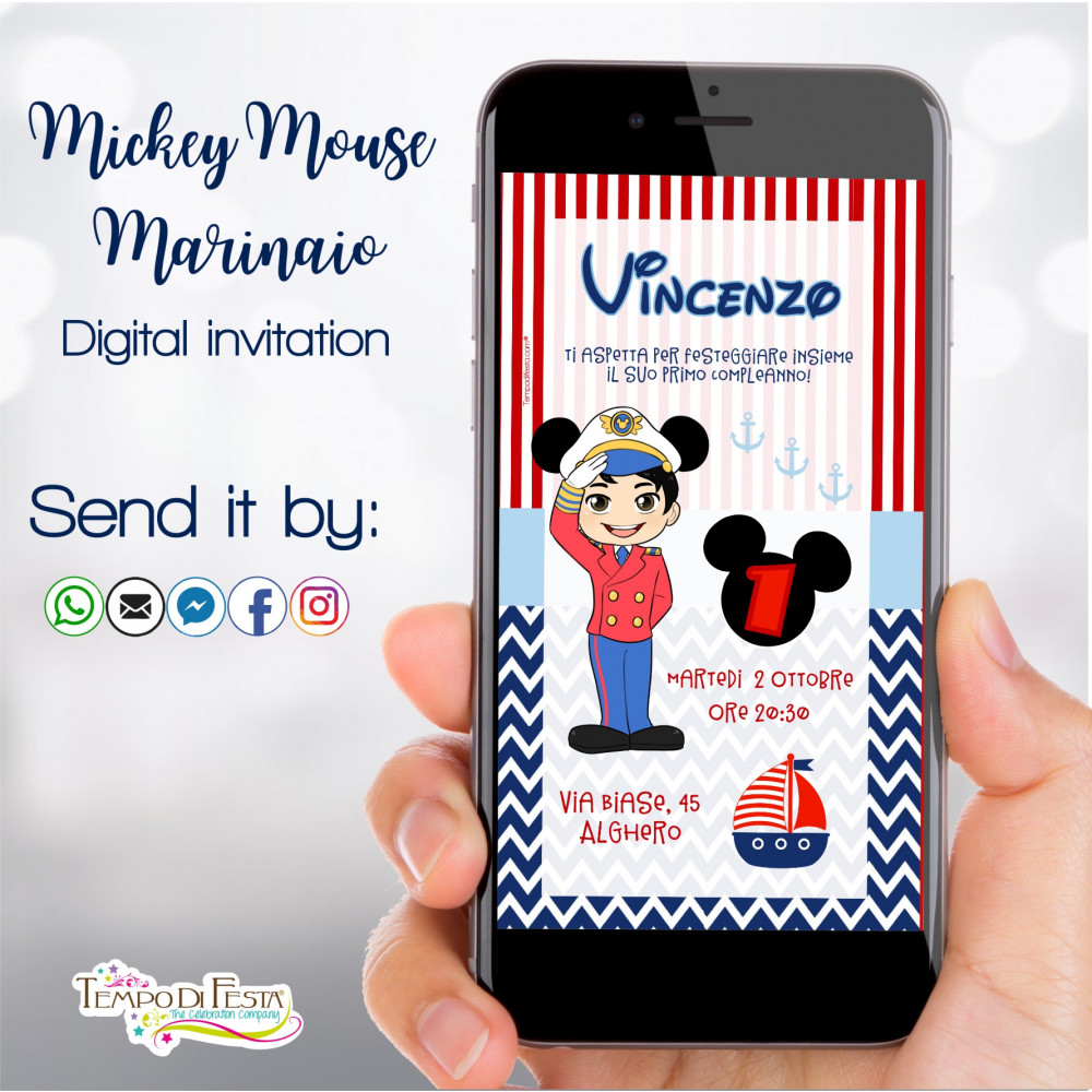 MICKEY MOUSE MARINAIO INVITO DIGITALE WHATSAPP