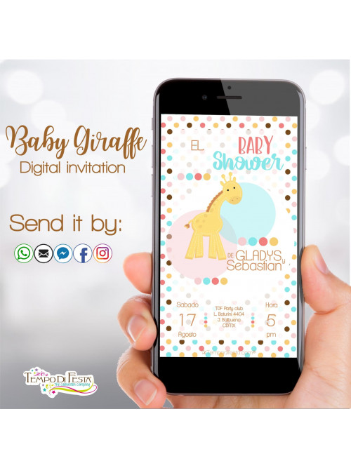 Giraffe Baby Shower digital invitation whatsapp