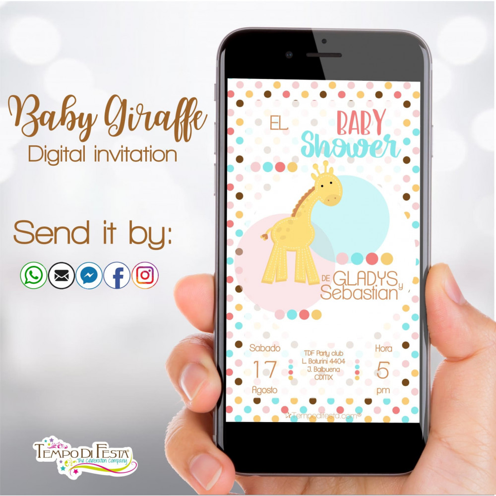 Giraffe Baby Shower digital invitation whatsapp