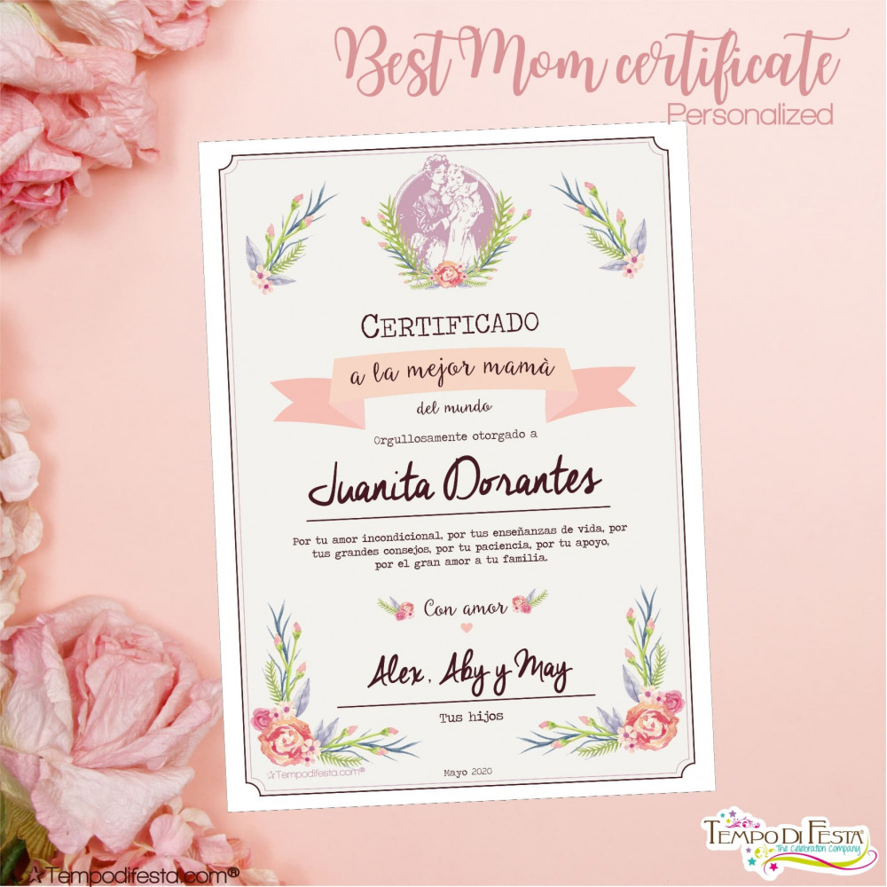 Certificato alla migliore mamma personalizzato. festa della mamma