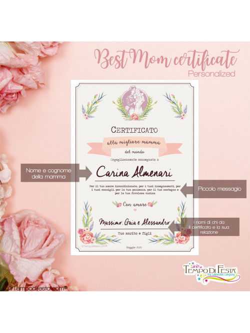 Certificato alla migliore mamma personalizzato.