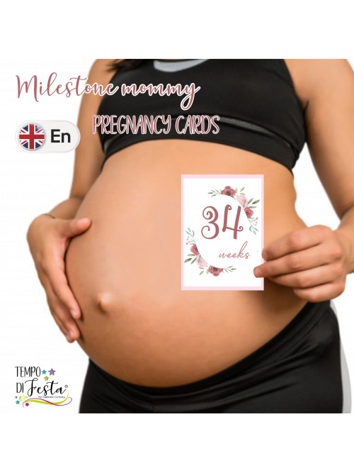 Milestone pregnancy cards flower themed in ENGLISH