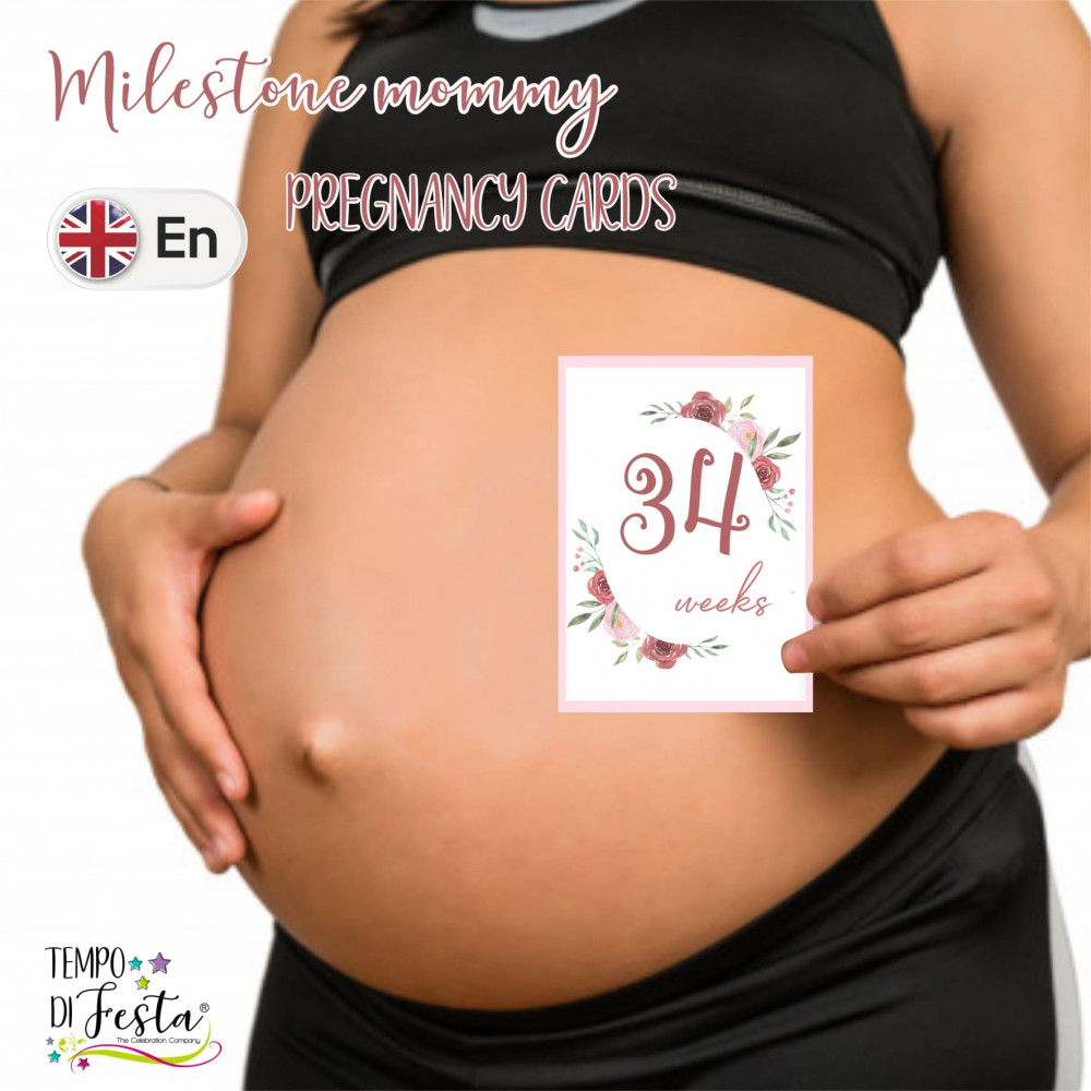 Milestone pregnancy cards flower themed in ENGLISH