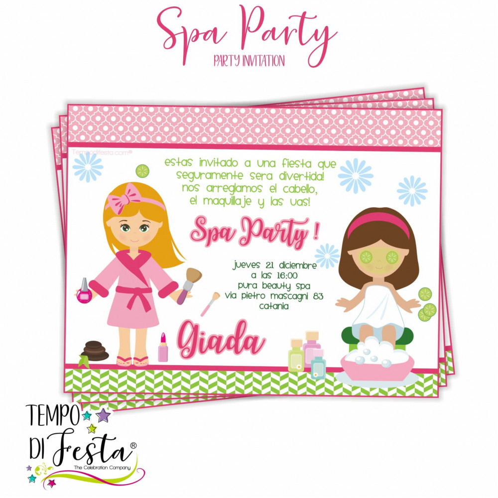 Spa Party themed invitation