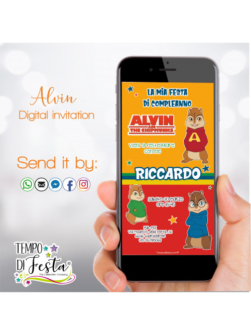 Invitaciones digitales inspiradas en Alvin y las Ardillas, para enviar a través de WhatsApp