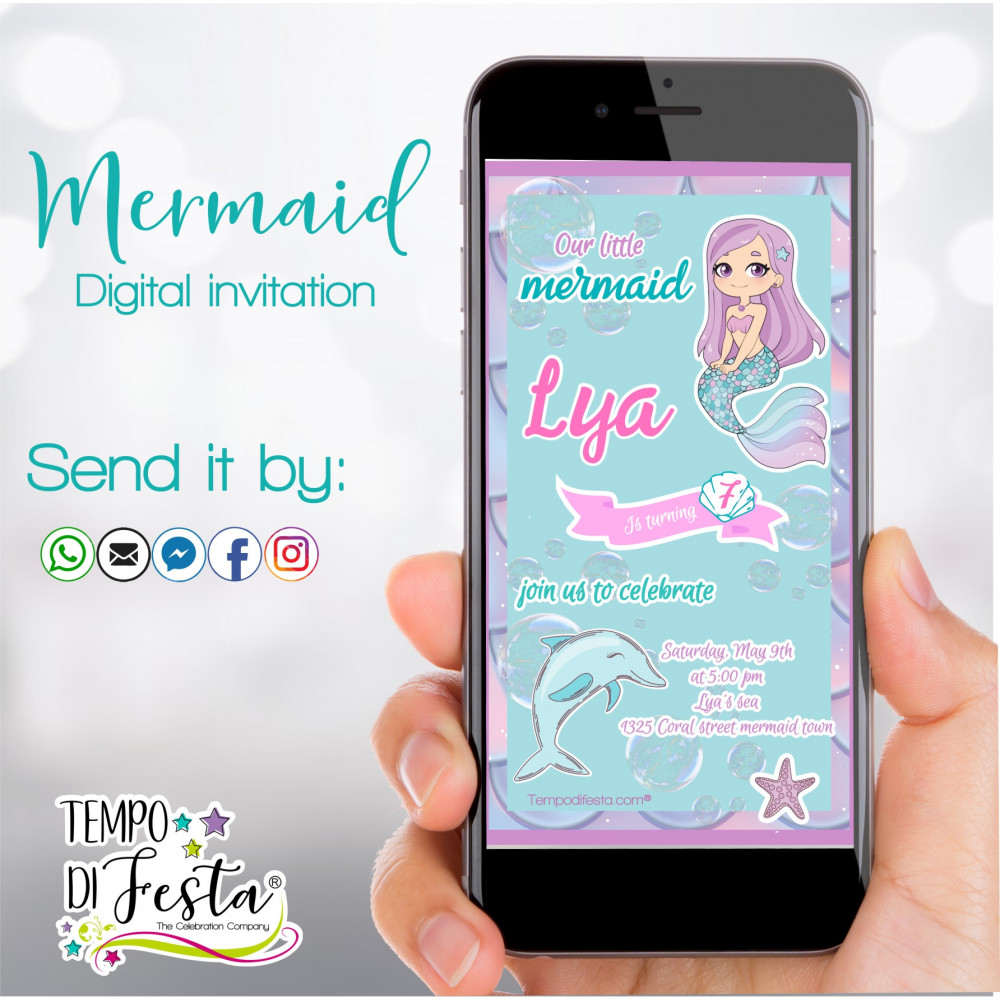 Little Mermaid Digital theme invitations WHATSAPP Little Mermaid Digital theme invitations WHATSAPP