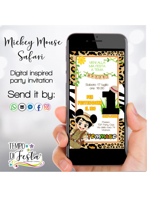 Mickey Mouse Safari inspiration digital invitation for WHATSAPP