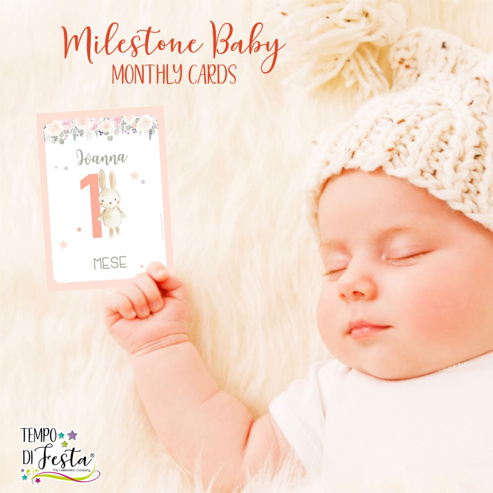 First year of the baby monthly milestone cards, forest animals