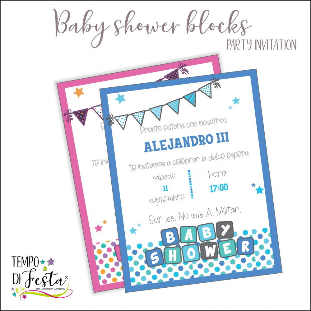 Baby blocks themed invitations