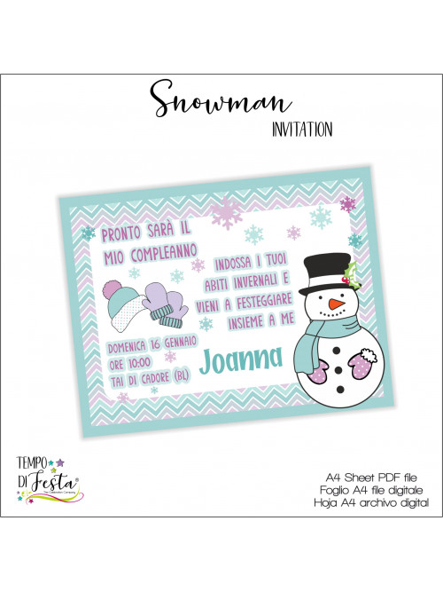 Snowman digital invitations to print