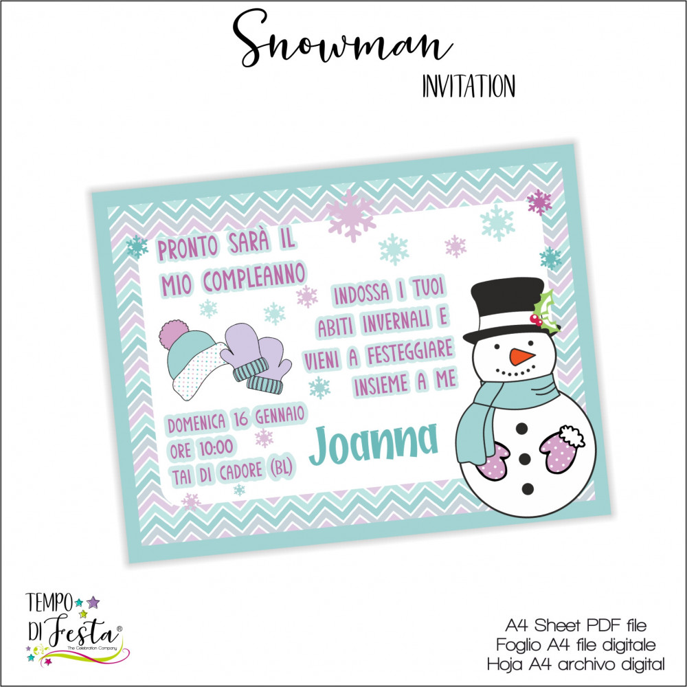 Snowman digital invitations to print