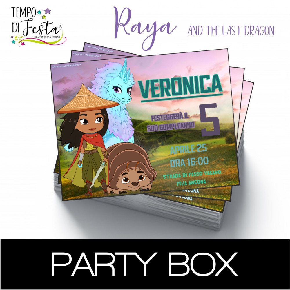 Raya and the last dragon invitations in a box