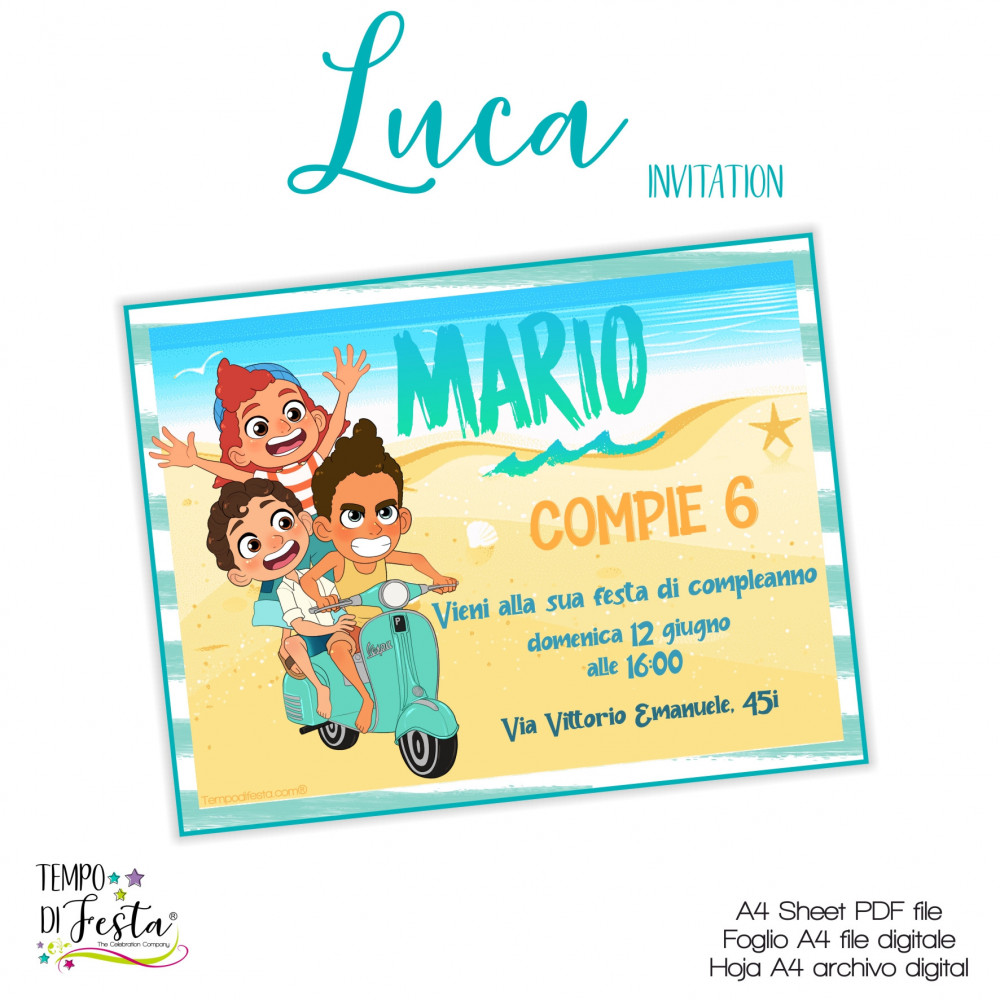 Luca disney pixar digital invitation to print.