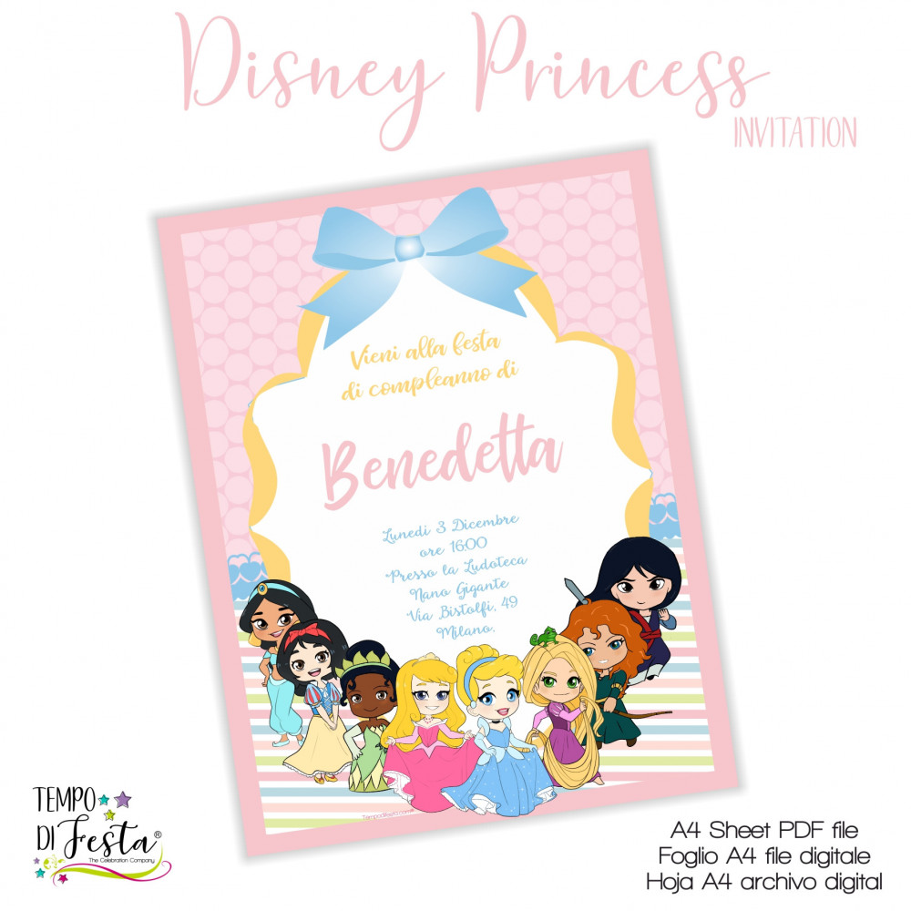 Principesse Disney inviti digitali per stampare