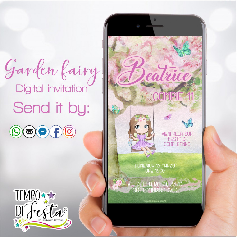 hada del jardín, Invitacion digital para WhatsApp.