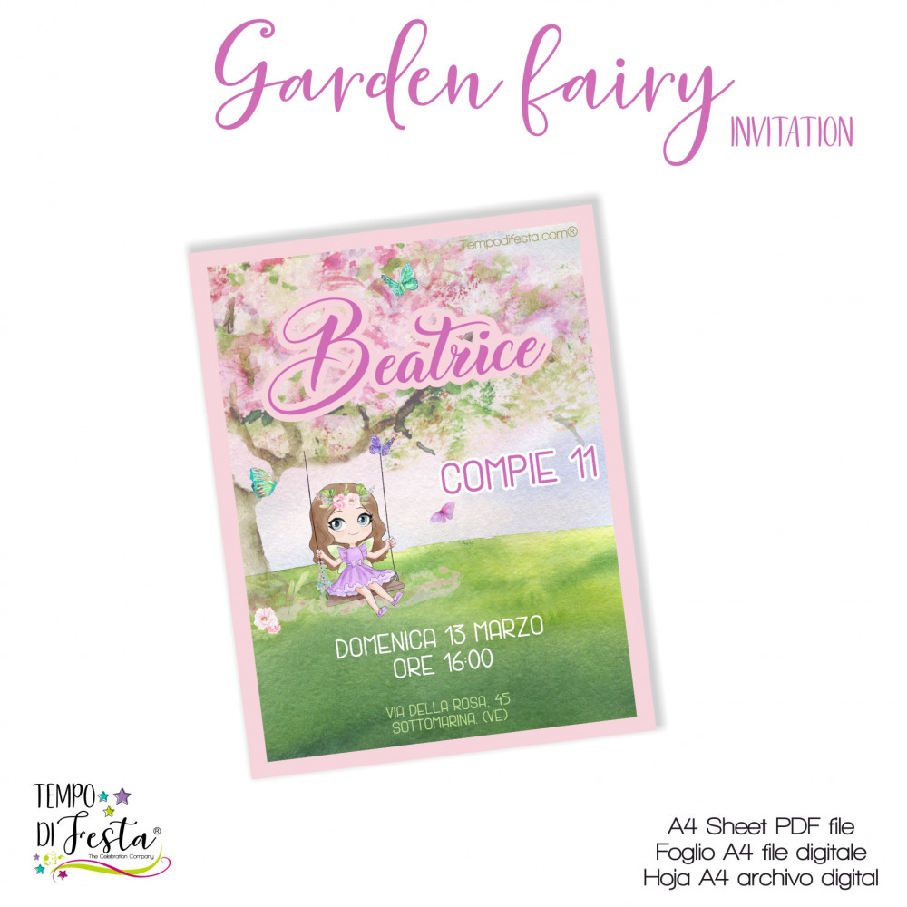 Garden fairy digital invitations