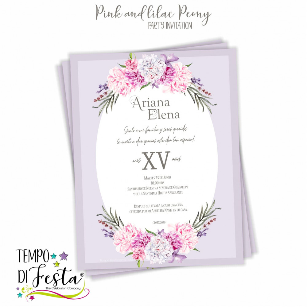 Peony printable invitations