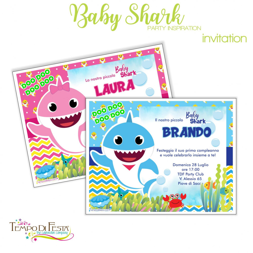 Baby Shark printable and customized invitations 