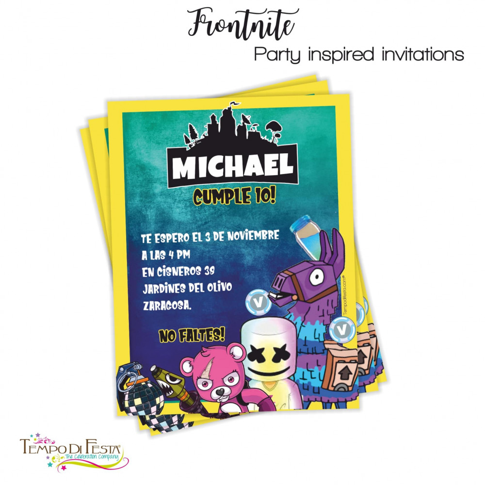 Tarjeta invitación imprimible Fortnite (diseño vertical 10 x 15 cm) – Bello  Papel