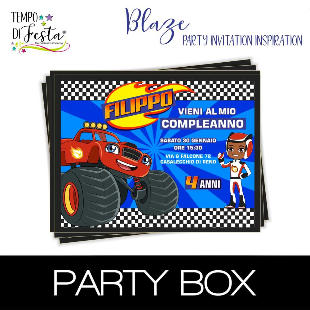 Blaze invitations in a box