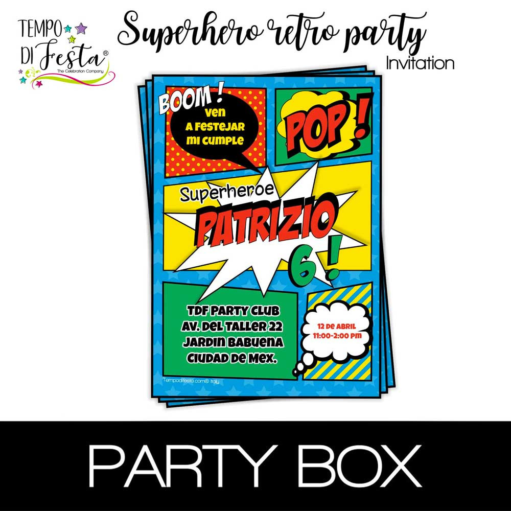 Superhero invitations in a box