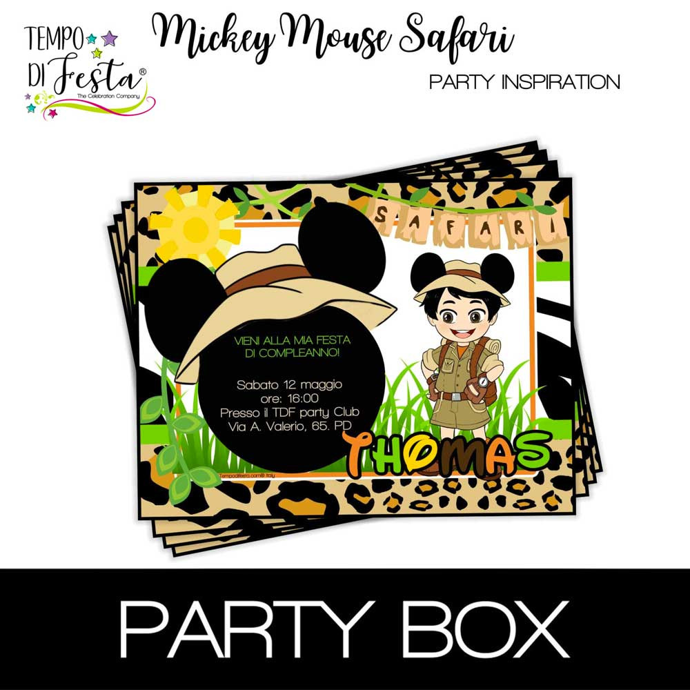 Mickey Mouse Safari invitations in a box