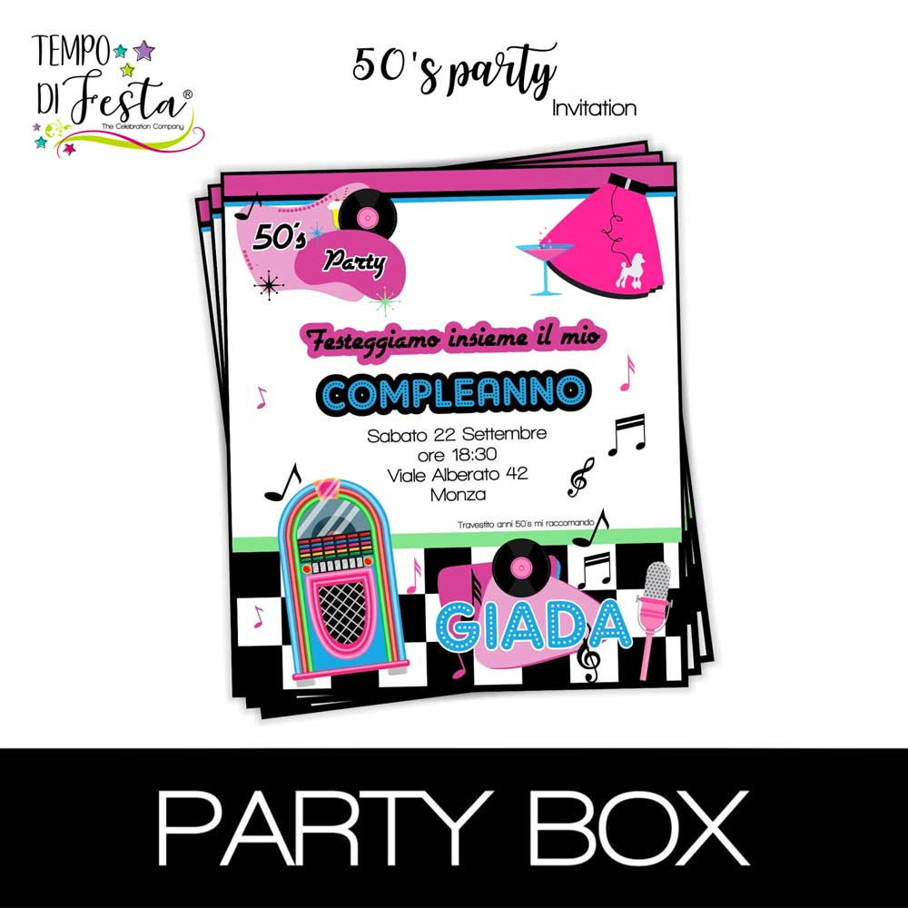 50s Party invitations in a box