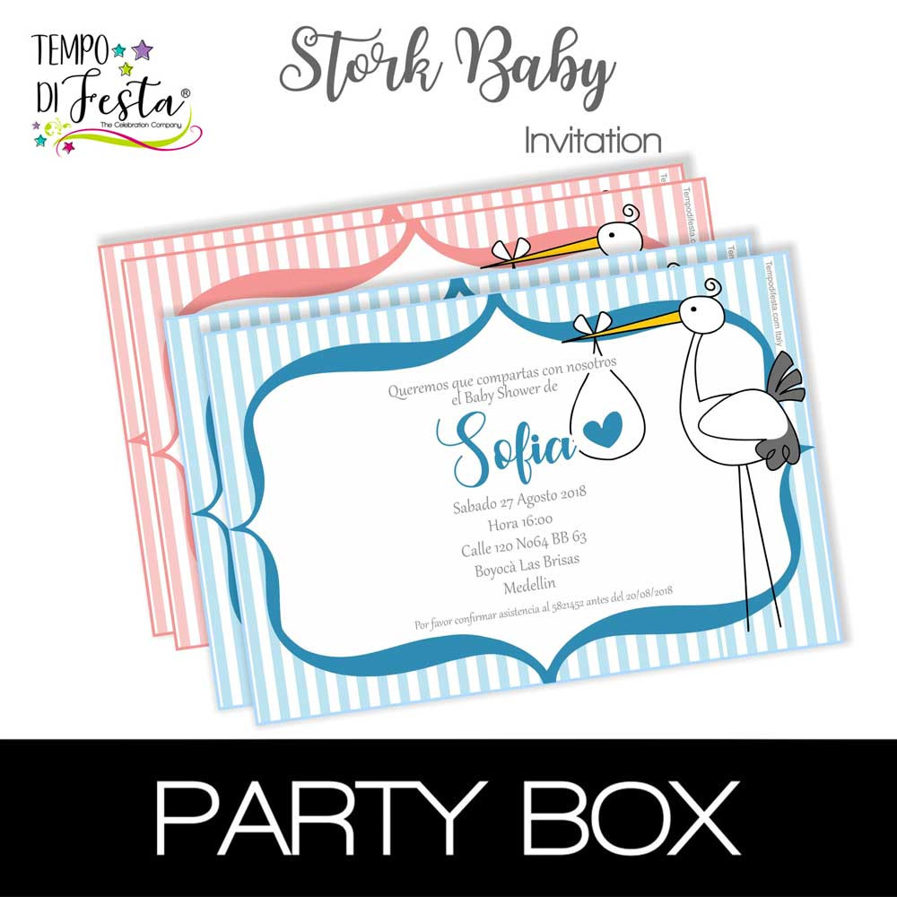 Stork invitations in a box