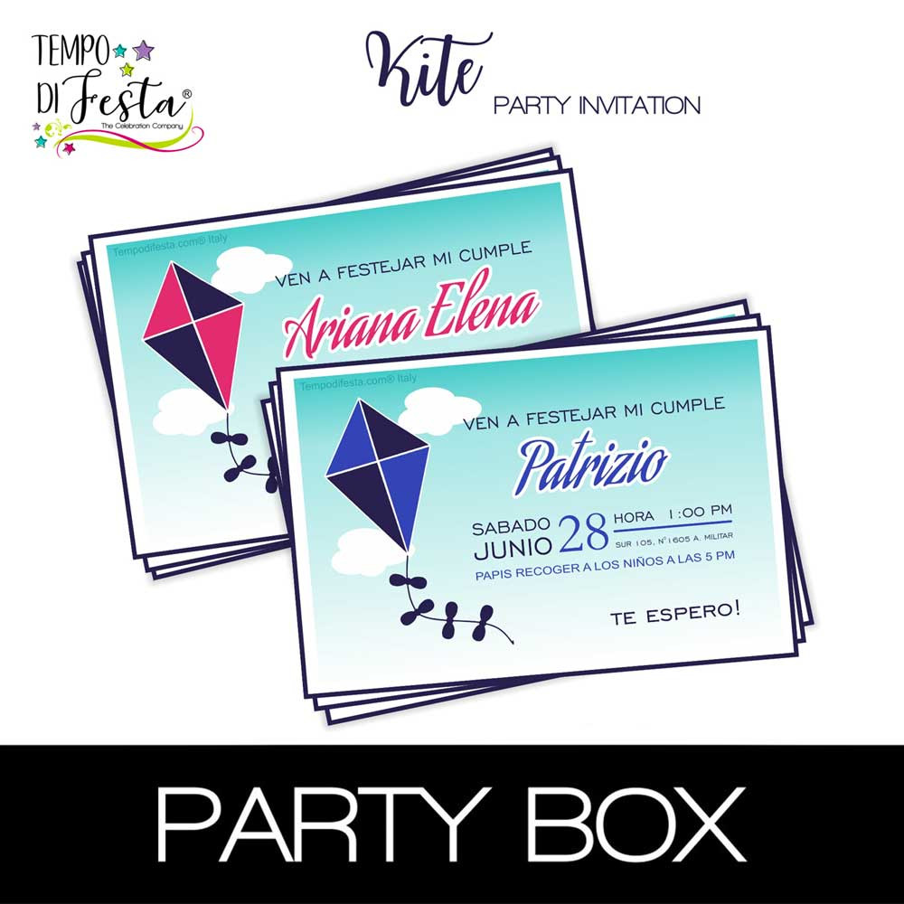 Kite invitations in a box