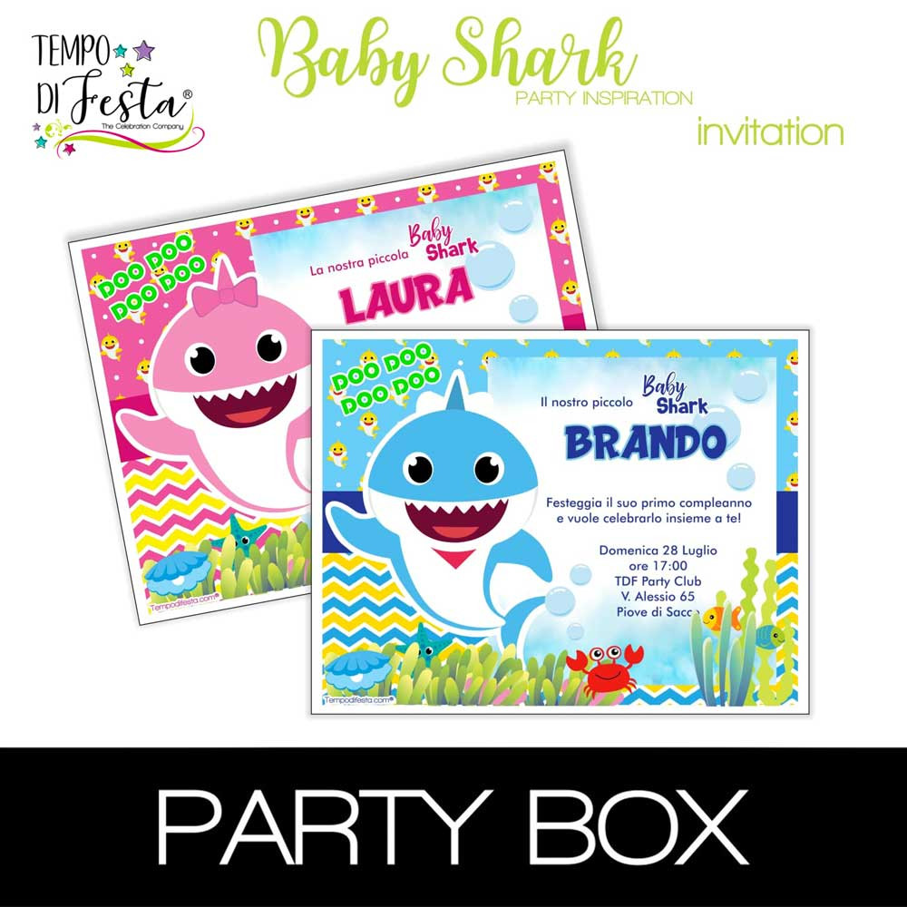 Baby Shark invitations in a box