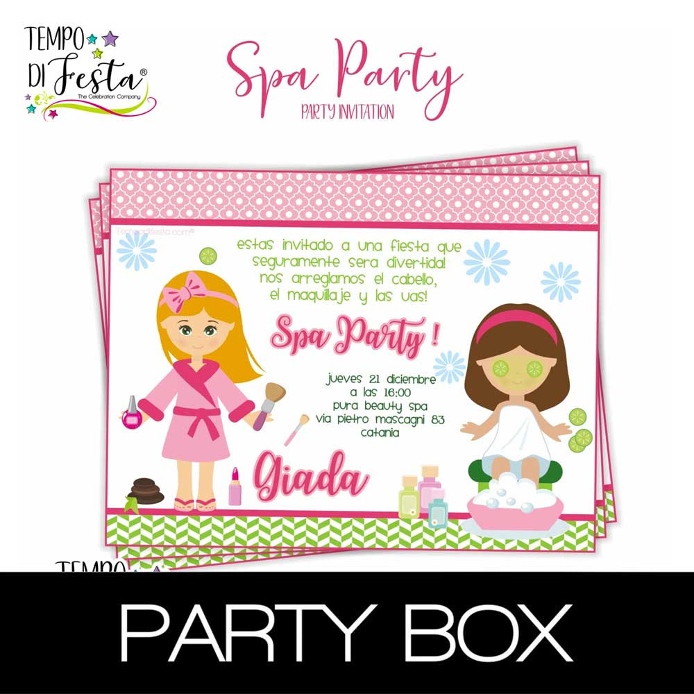 Spa Party invitations in a box