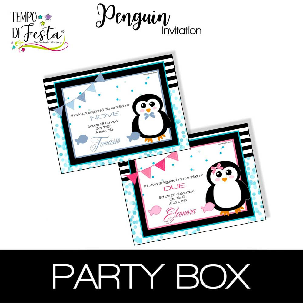 Penguin invitations in a box